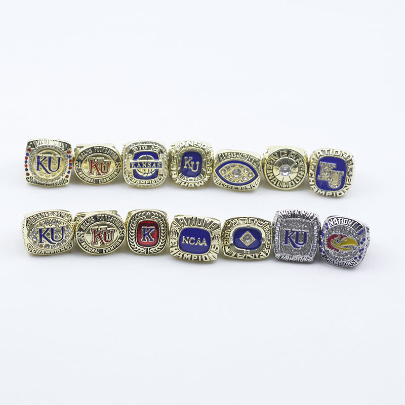 14pcs Kansas University Jayhawks Basketball Championship Rings With Box Set