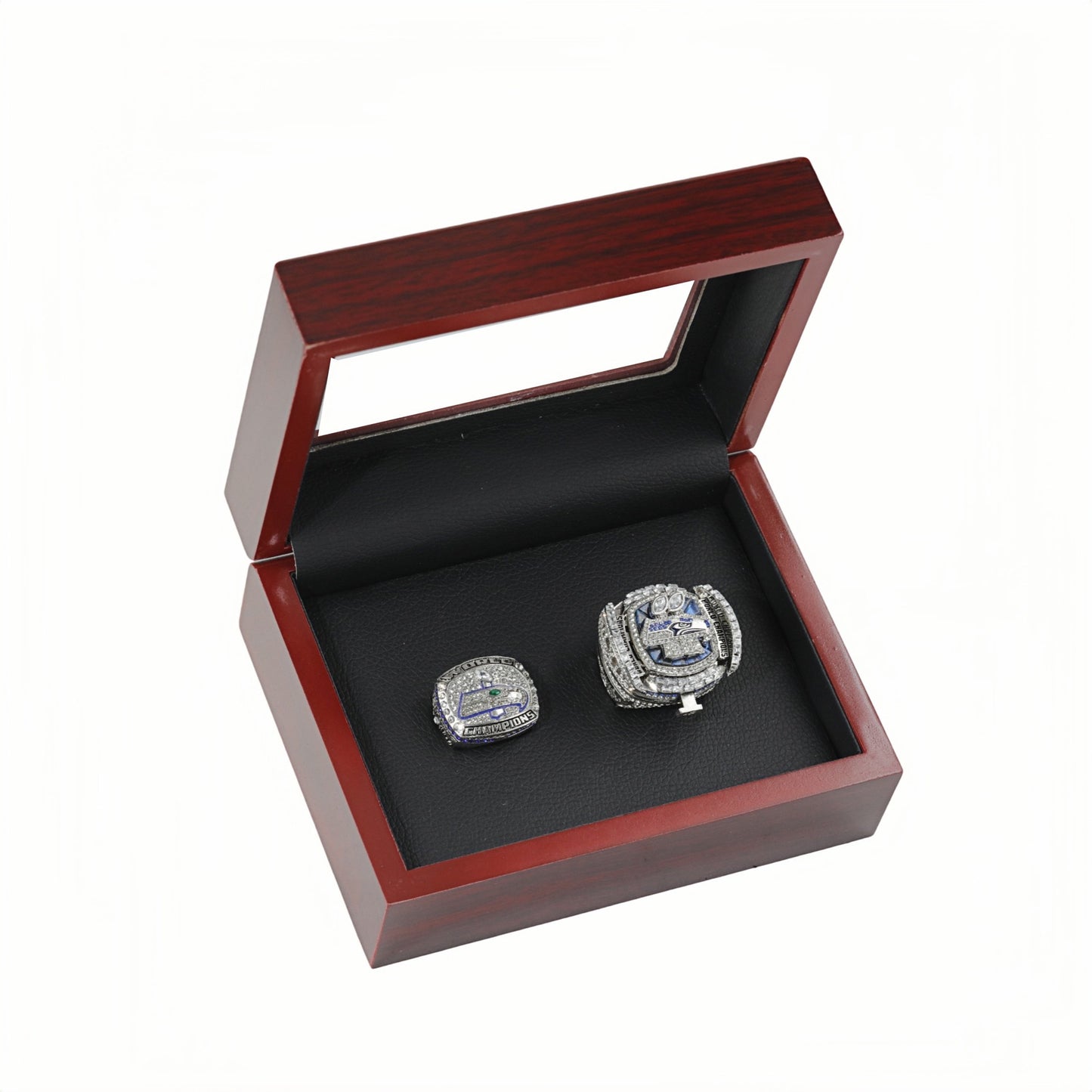 2013 2025 Seattle Seahawks 2 rings with brown wooden box