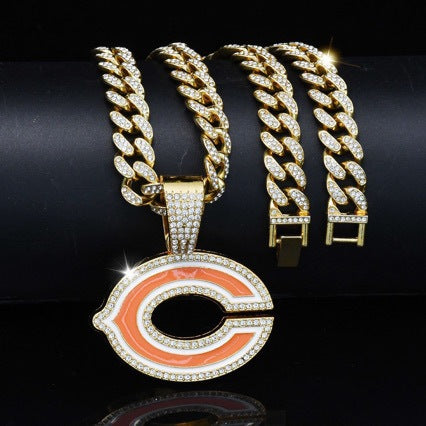 Chicago Bears football championship pendant with 20inch cuban chain necklace