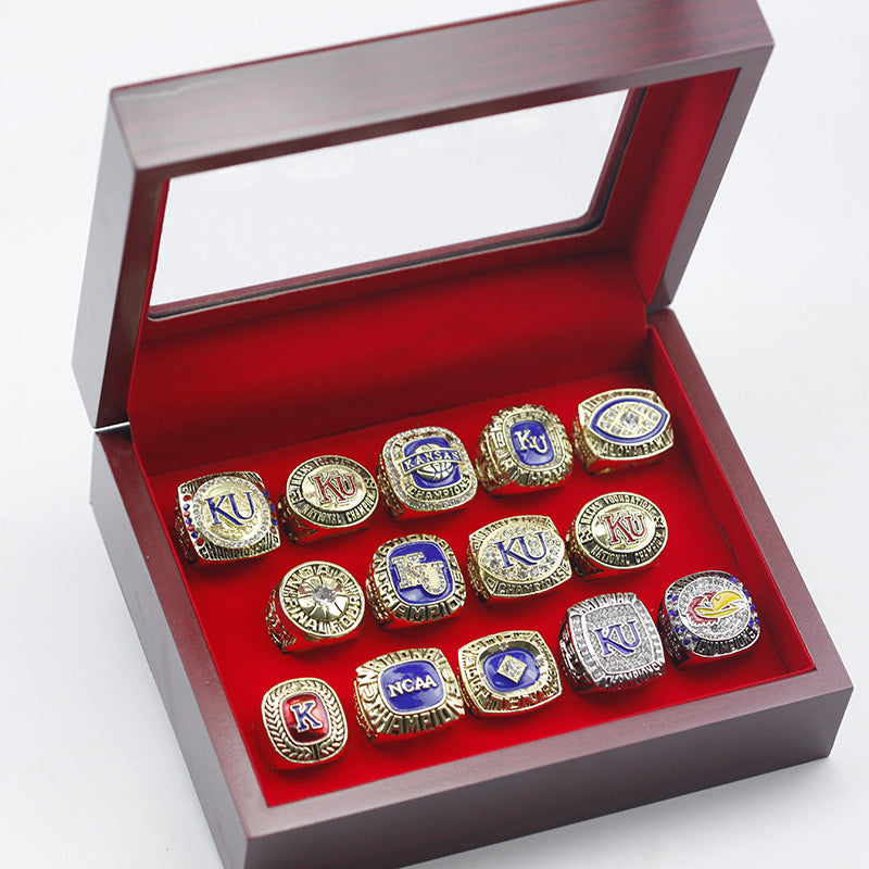 14pcs Kansas University Jayhawks Basketball Championship Rings With Box Set