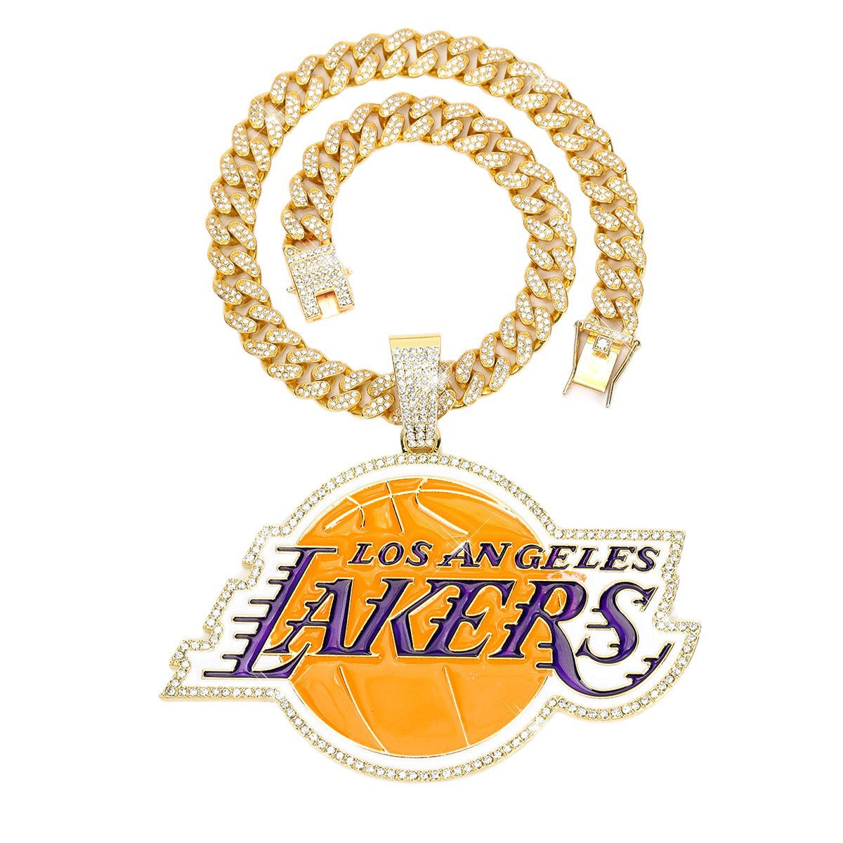 Exaggerate big size hiphop Lakers basketball championship pendant necklace with full rhinestone cuban link chain