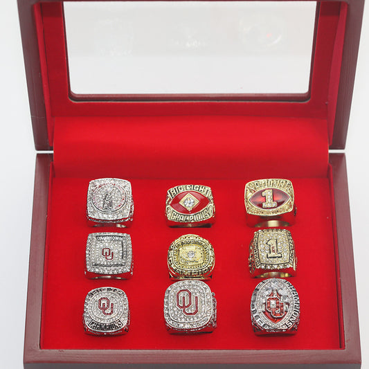 9pcs Oklahoma Sooner championship rings with box set