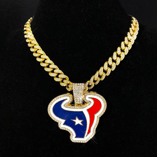 Houston Texans football championship pendant with 20inch cuban chain necklace