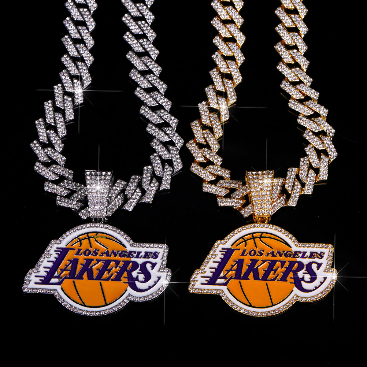 Hiphop alloy with rhinestone Lakers basketball championship pendant with cuban link chain necklaces for men