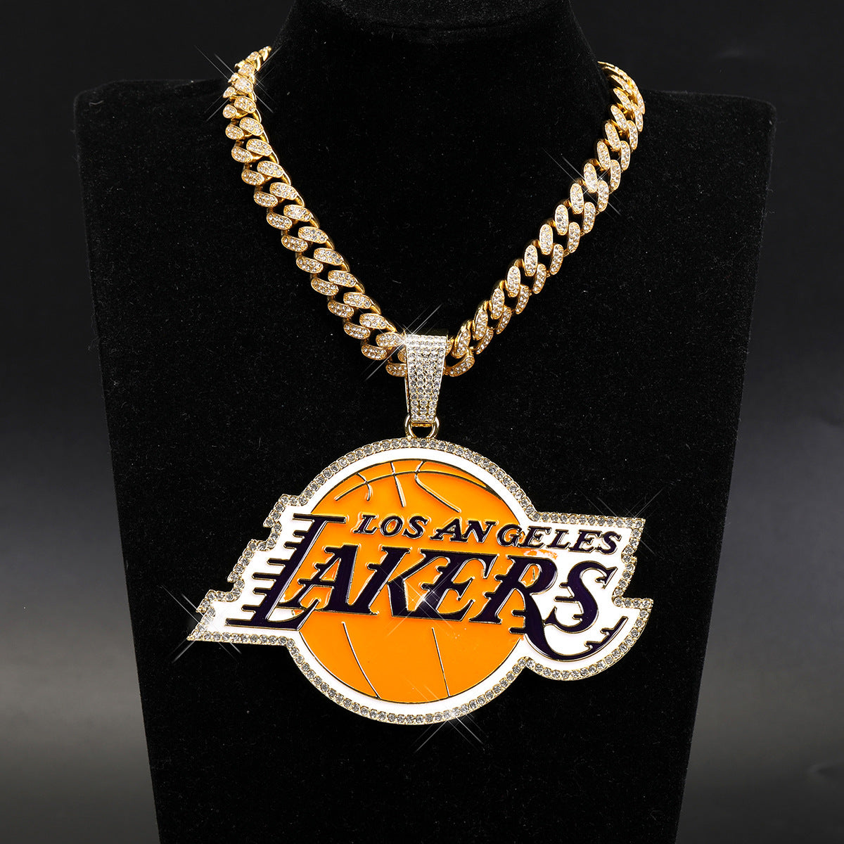 Exaggerate big size hiphop Lakers basketball championship pendant necklace with full rhinestone cuban link chain