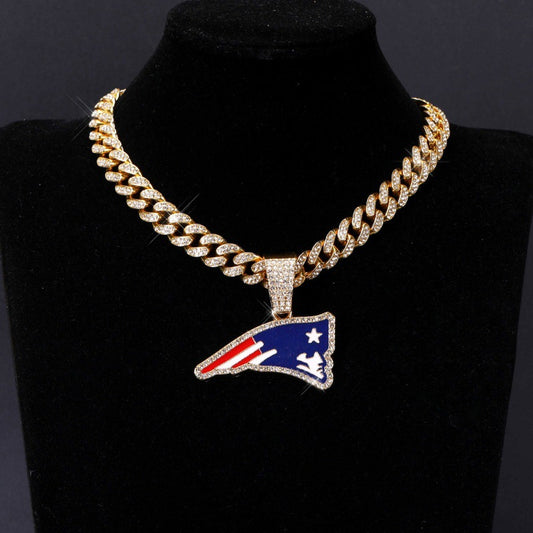 New England Patriots football championship pendant with 20inch cuban chain necklace