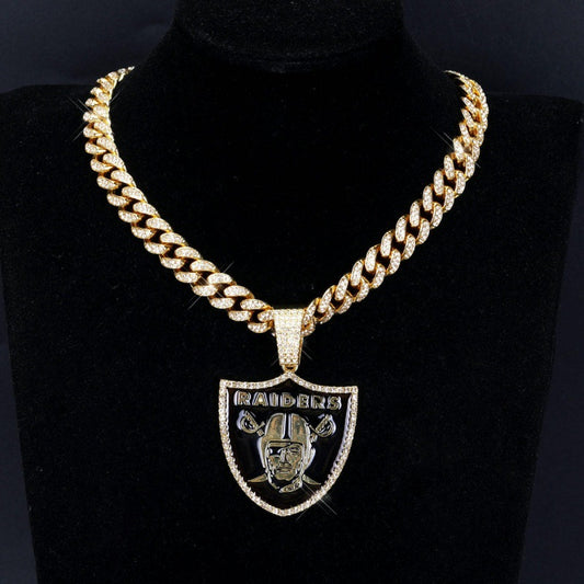 Las Vegas Raiders football championship pendant with 20inch cuban chain necklace
