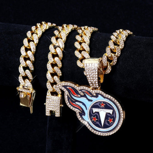 Tennessee Titans football championship pendant with 20inch cuban chain necklace