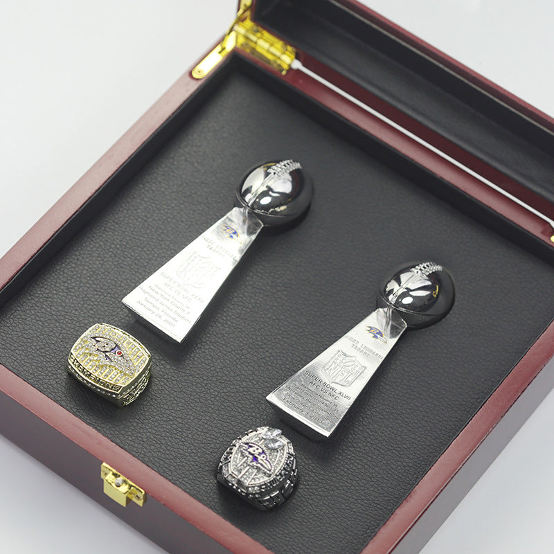 2000 2012 Baltimore Ravens Super Bowl Championship Rings With Trophies Set