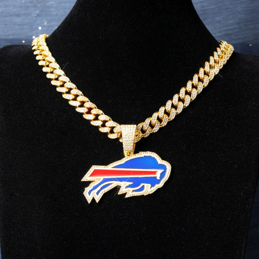 Buffalo Bills football championship pendant with 20inch cuban chain necklace