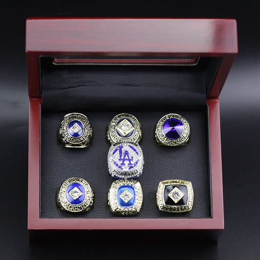7pcs LA Dodgers Baseball World Series Championship Rings With Box Set