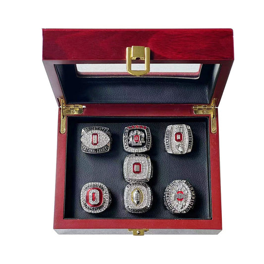 7pcs ohio states buckeys football championship rings with box for men