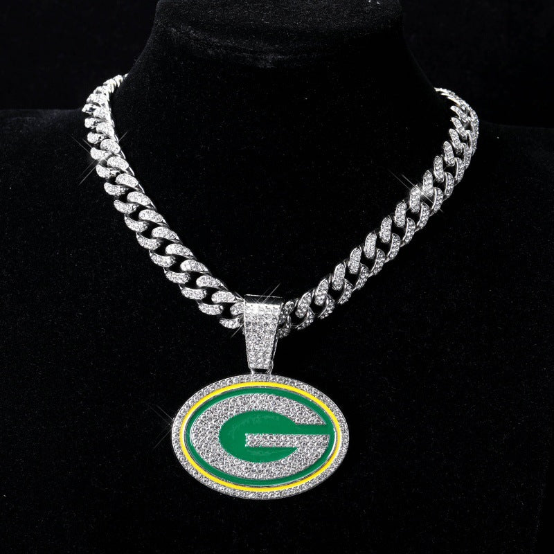 Green Bay Packers football championship pendant with 20inch cuban chain necklace