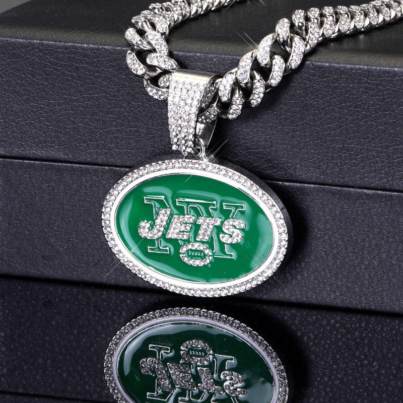 New York Jets football championship pendant with 20inch cuban chain necklace