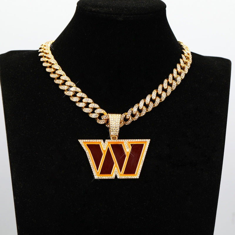 Washington Commanders football championship pendant with 20inch cuban chain necklace