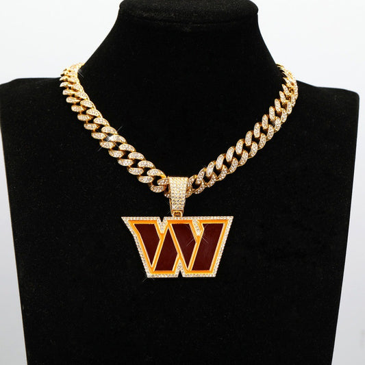 Washington Commanders football championship pendant with 20inch cuban chain necklace