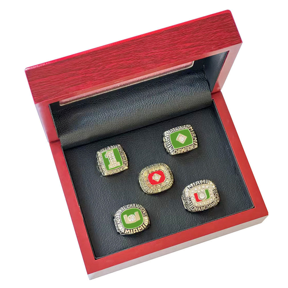 1983 1987 1989 1991 2002 5pcs Miami Hurricanes Football Championship Rings With Box Set For Fans collection