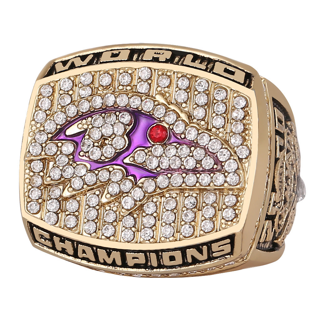 2000 Baltimore ravens football championship ring with brown wooden box