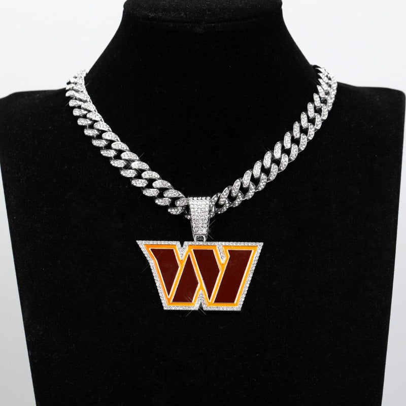 Washington Commanders football championship pendant with 20inch cuban chain necklace