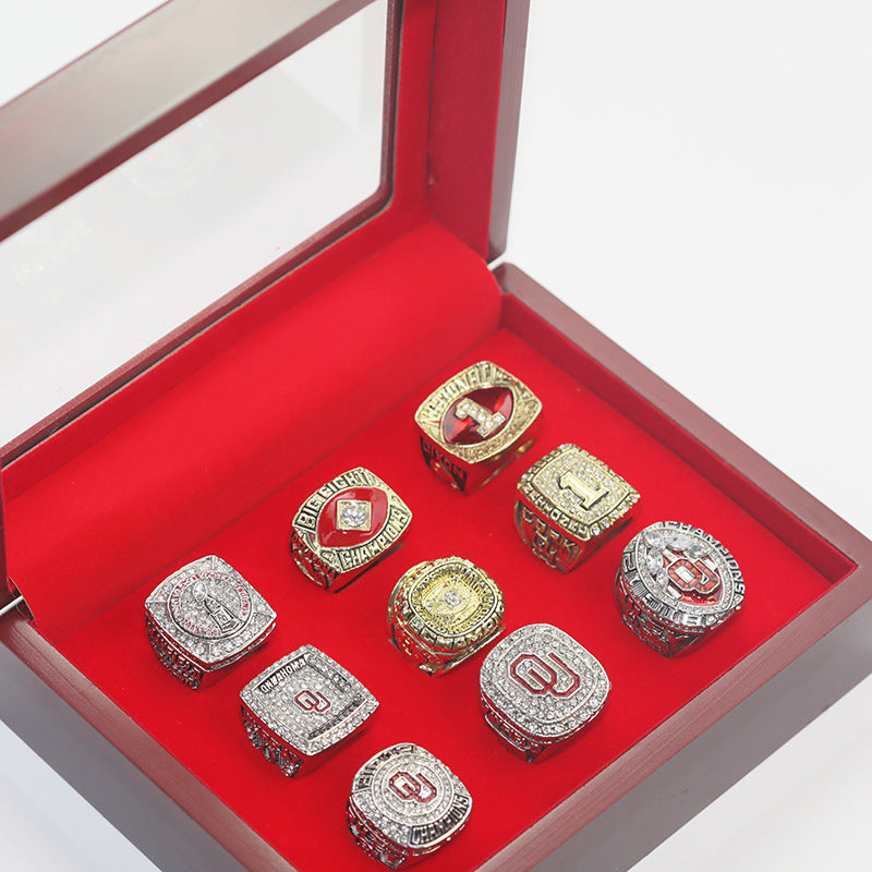 9pcs Oklahoma Sooner championship rings with box set