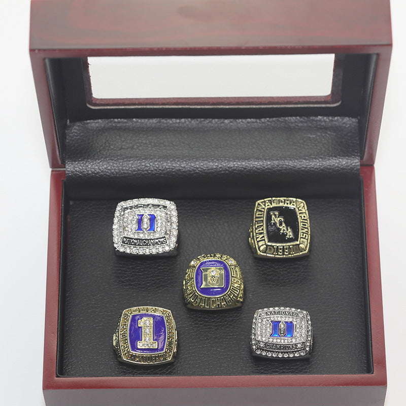 Duke Blue Devil 5 basketball championship rings with box set