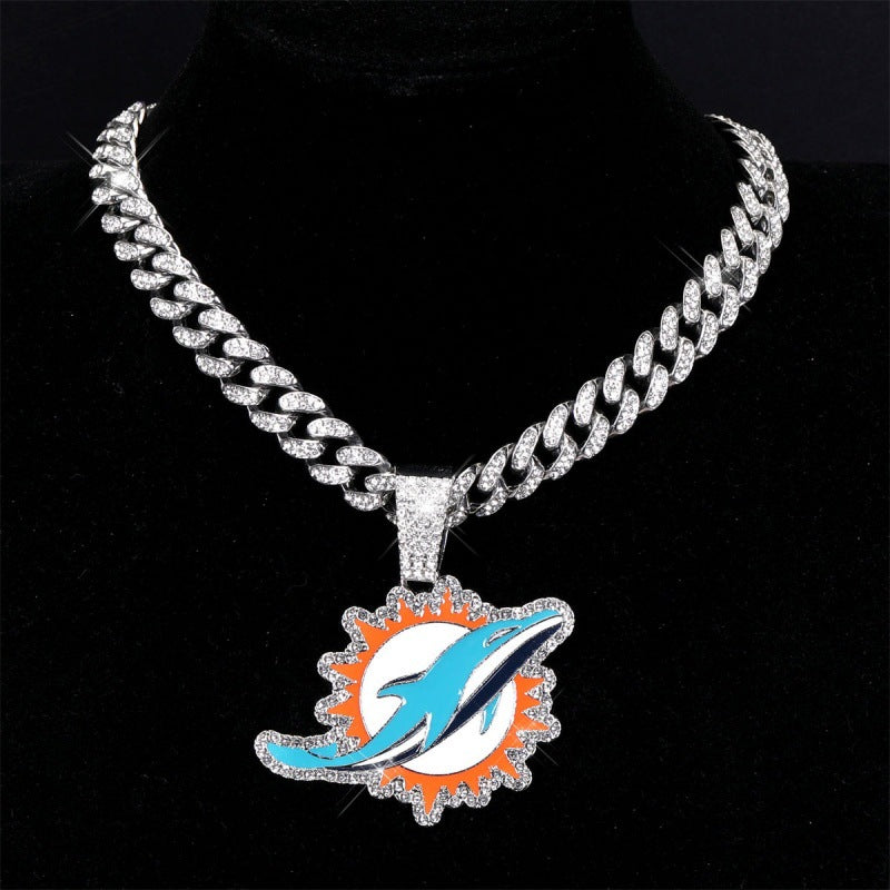 Miami Dolphins football championship pendant with 20inch cuban chain necklace