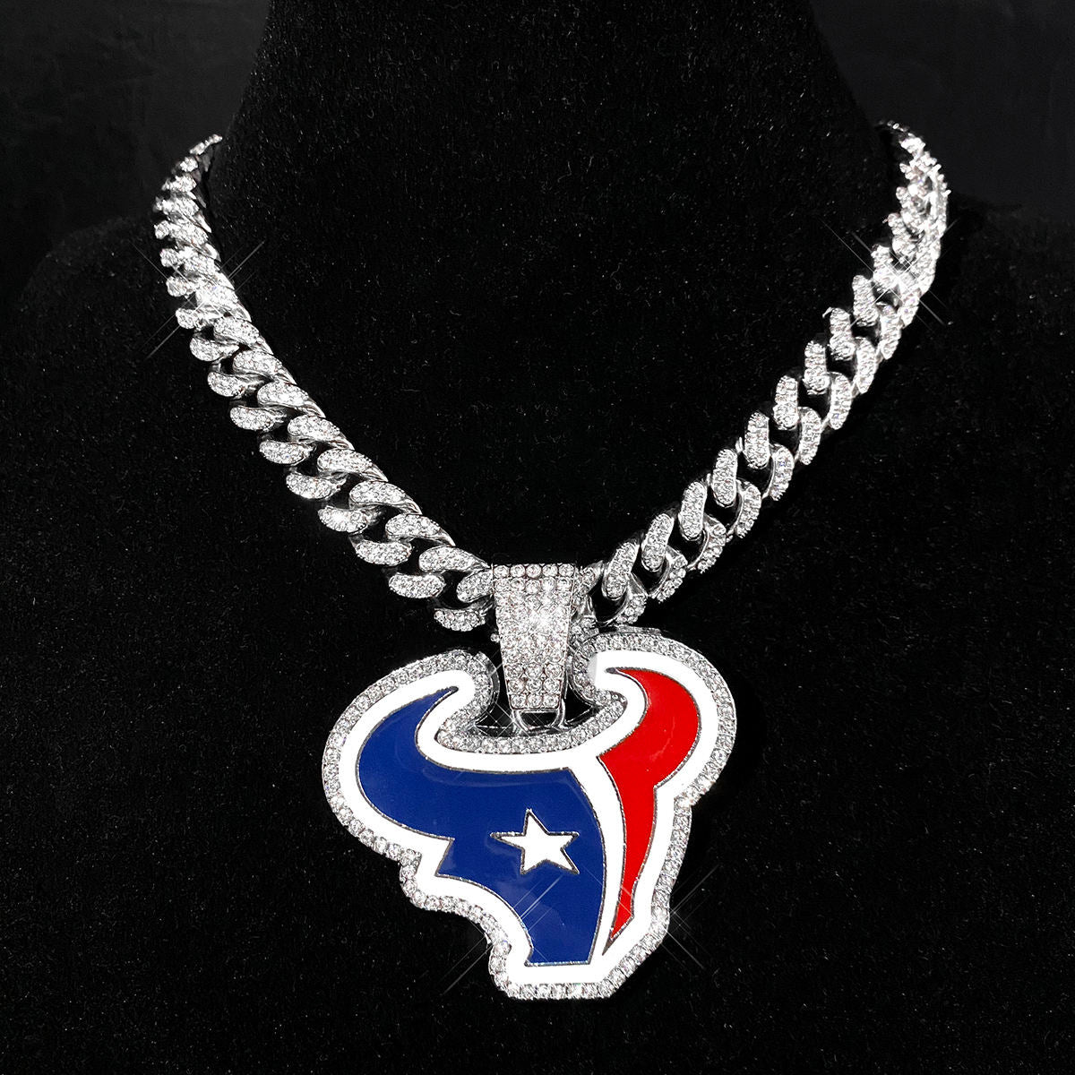 Houston Texans football championship pendant with 20inch cuban chain necklace