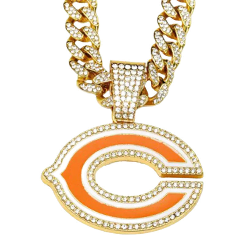 Chicago Bears football championship pendant with 20inch cuban chain necklace