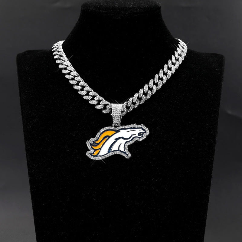 Denver Broncos football championship pendant with 20inch cuban chain necklace