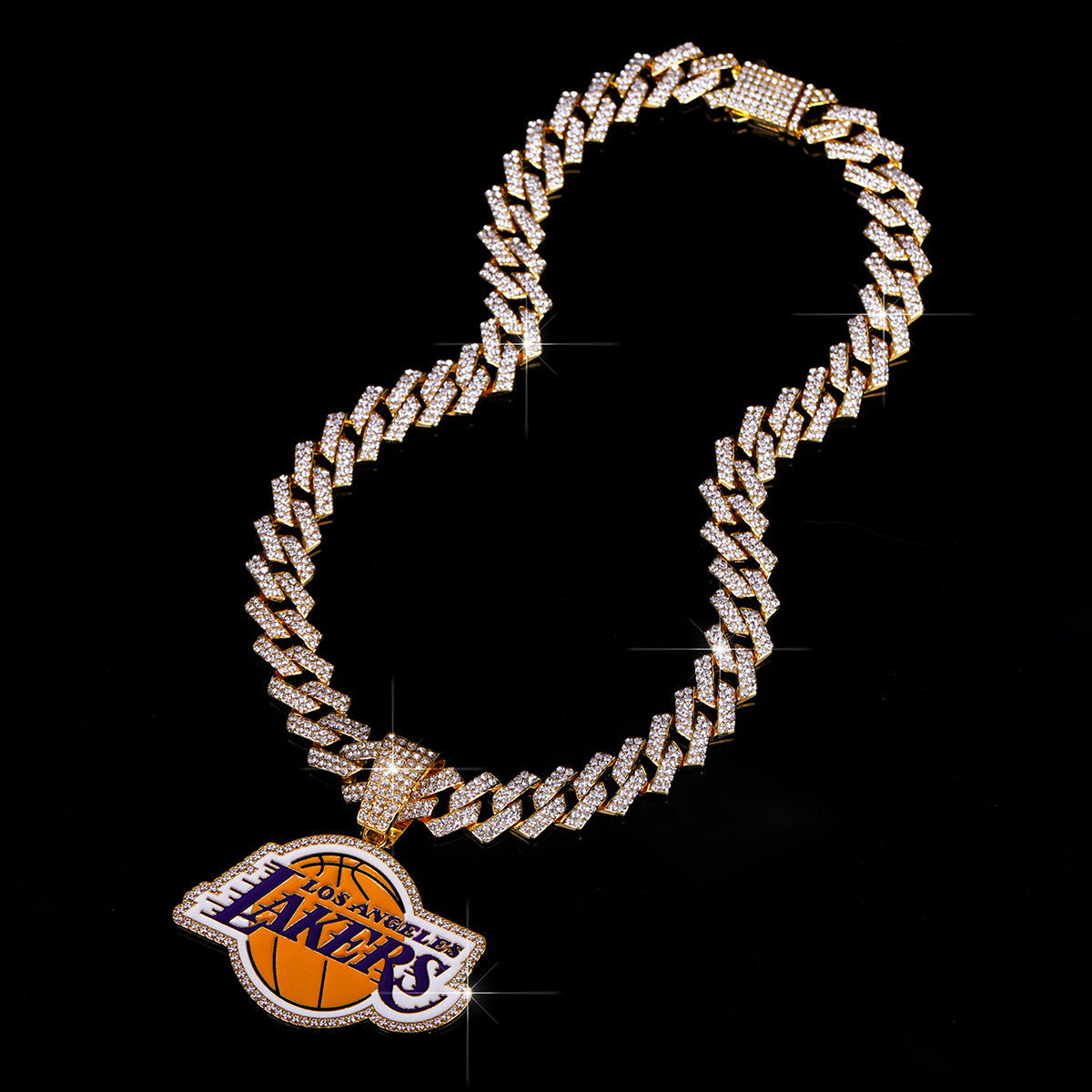 Hiphop alloy with rhinestone Lakers basketball championship pendant with cuban link chain necklaces for men