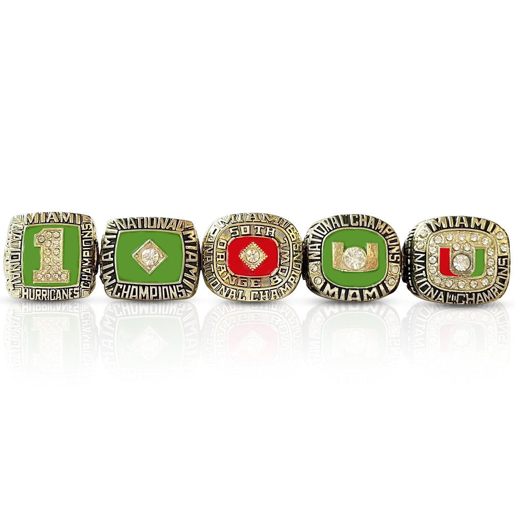 1983 1987 1989 1991 2002 5pcs Miami Hurricanes Football Championship Rings With Box Set For Fans collection
