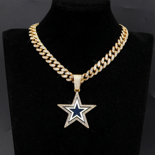 Dallas Cowboys football championship pendant with 20inch cuban chain necklace