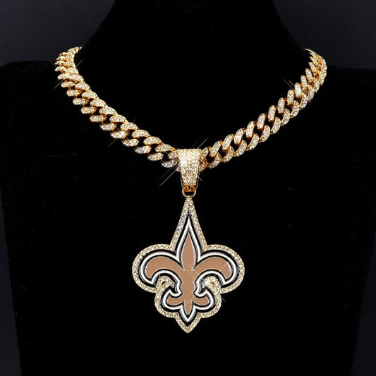 New Orleans Saints football championship pendant with 20inch cuban chain necklace