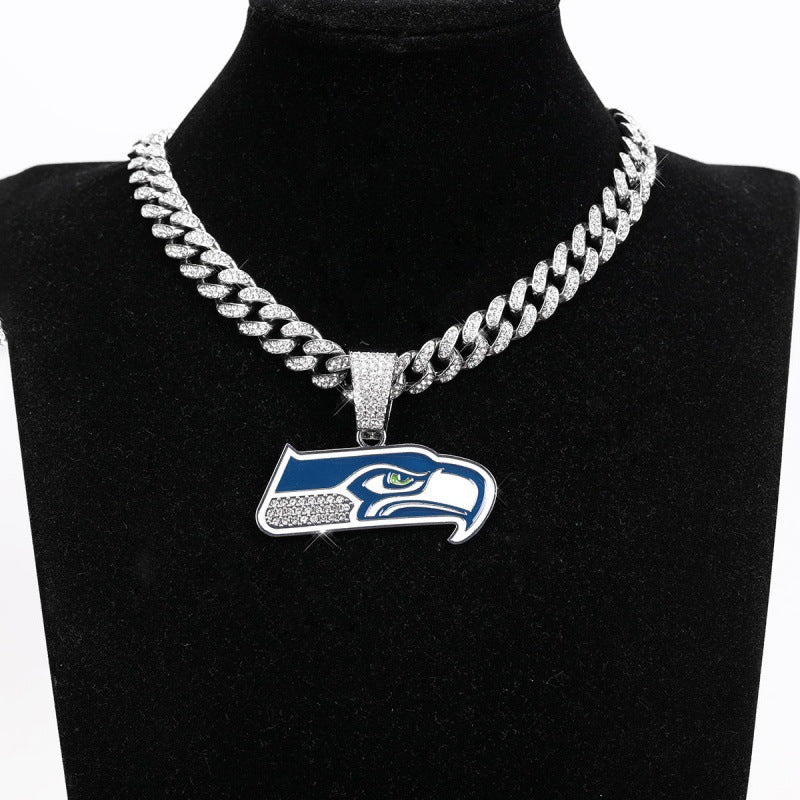 Seattle Seahawks football pendant with 20inch cuban chain necklace