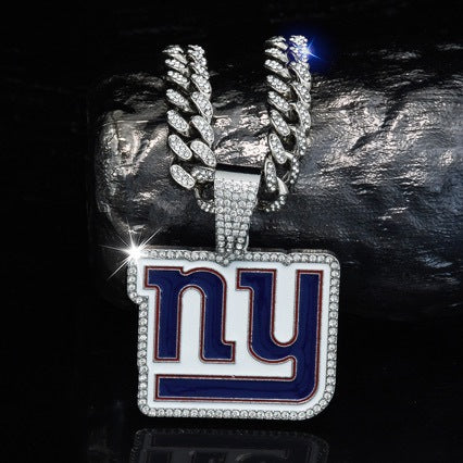 New York Giants football championship pendant with 20inch cuban chain necklace