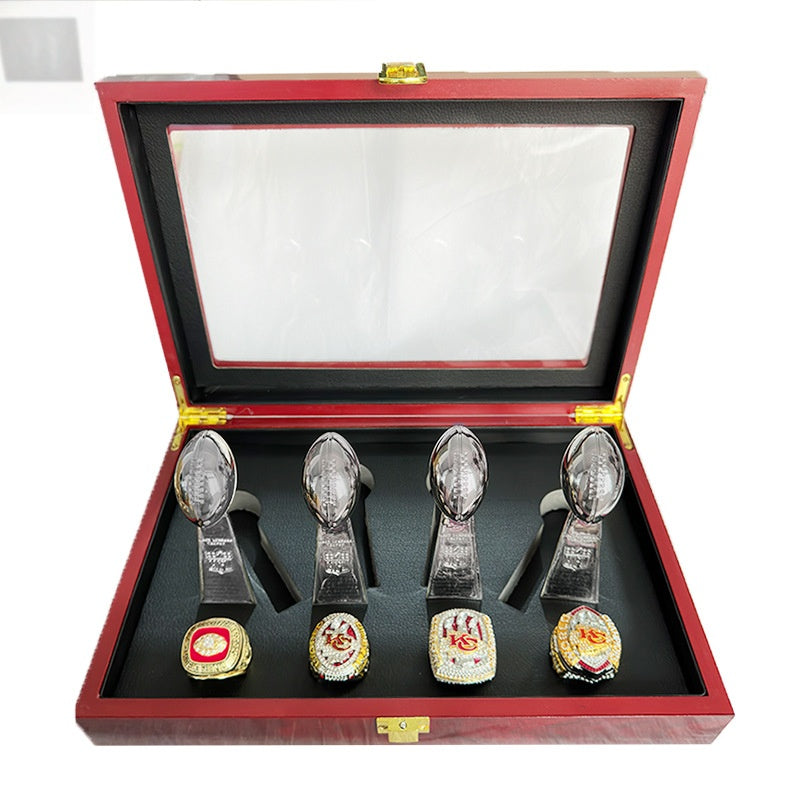 1969 2019 2023 2024 Kansas City Chiefs football championship rings with box