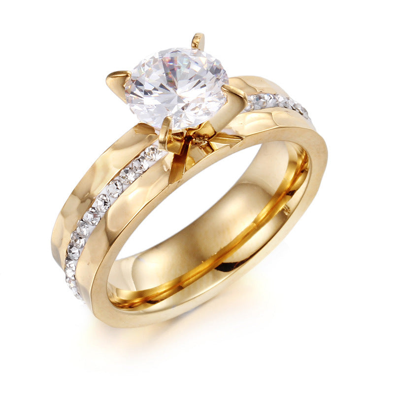 Gold plated Stainless Steel Single Row Crystal Couple Rings For Women Men Gift