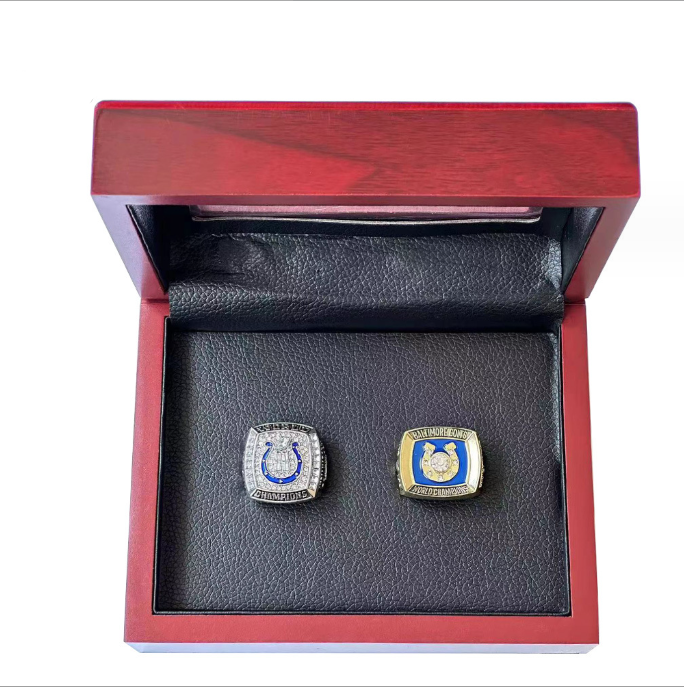 2pcs Baltimore Colts Super Bowl Championship Rings with Brown Wooden display box SET