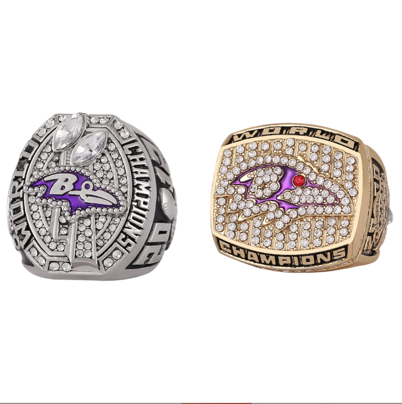 2000 2012 Baltimore Ravens Super Bowl Championship Rings With Brown Wooden Display Box