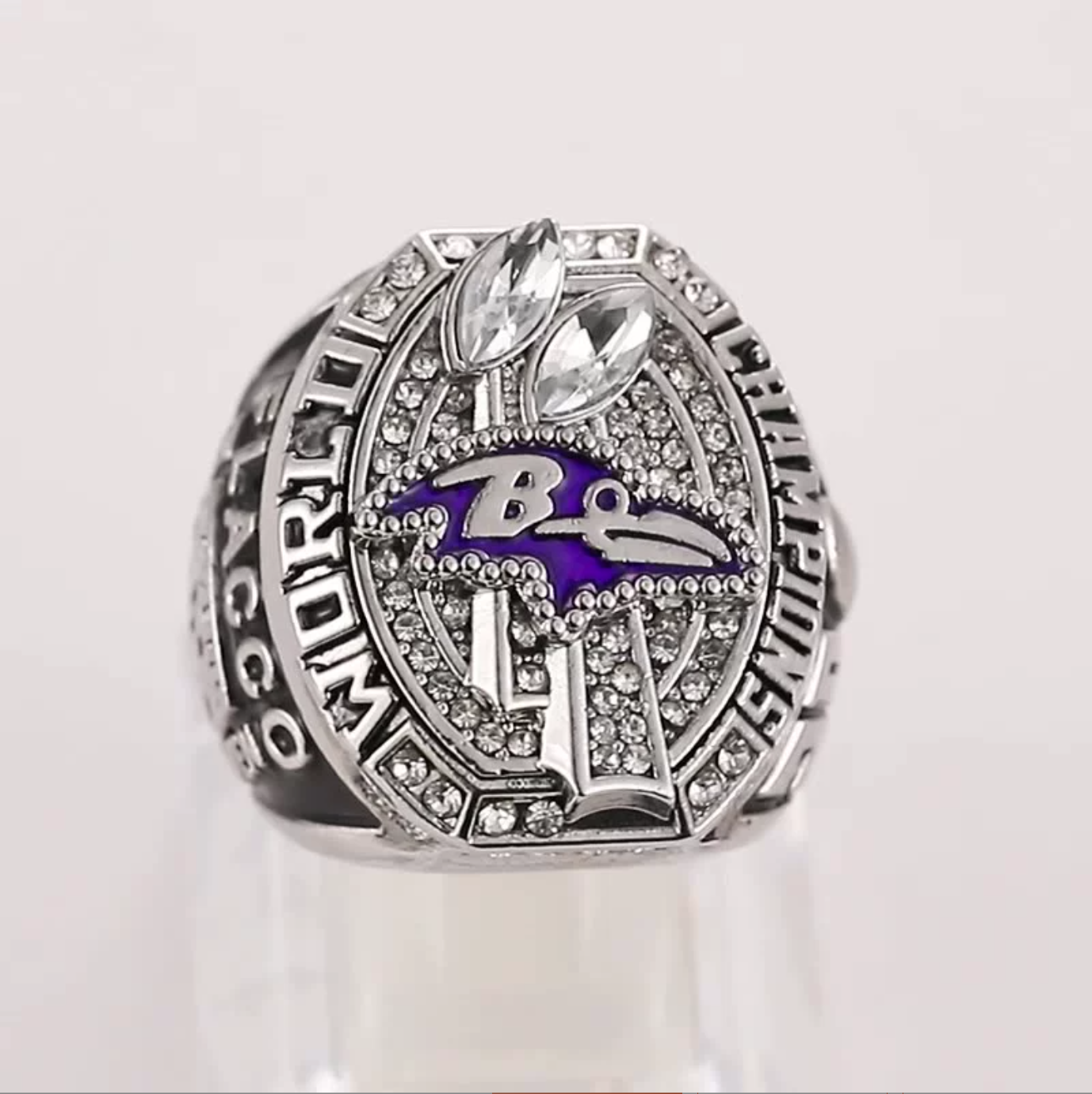 2000 2012 Baltimore Ravens Super Bowl Championship Rings With Brown Wooden Display Box