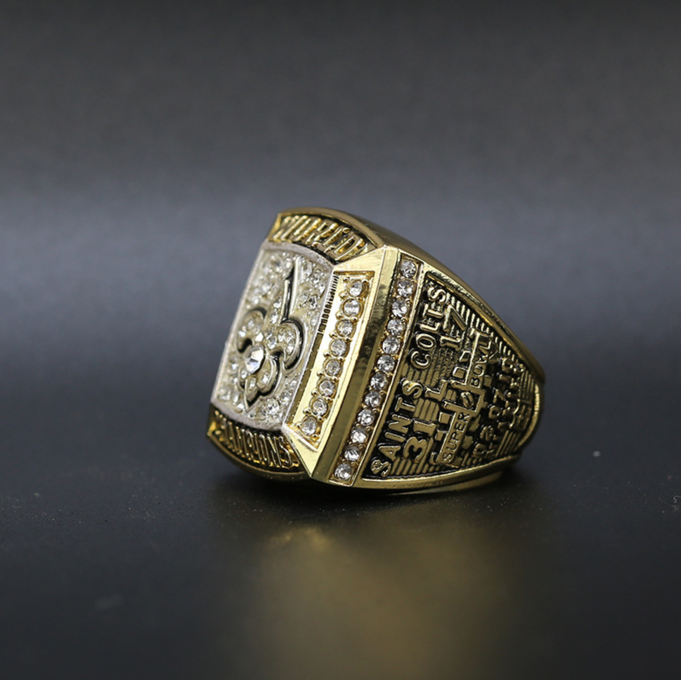 2009 New Orleans Saints Super Bowl Championship Rings With Brown Wooden Display Box